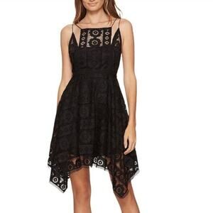 Free People Just Like Honey Dress Handkerchief Hem Size 4 Black Lace Strappy